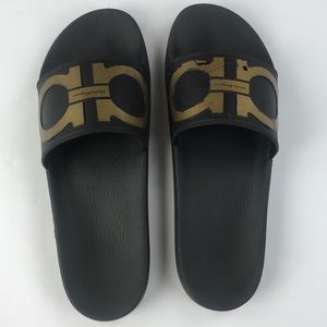 Salvatore Ferragamo Slide Black Gold MSRP $195